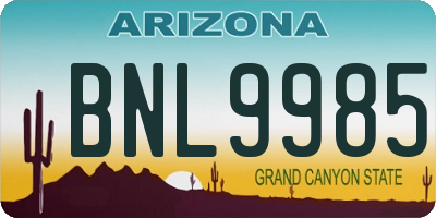 AZ license plate BNL9985