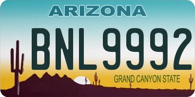 AZ license plate BNL9992
