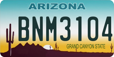 AZ license plate BNM3104