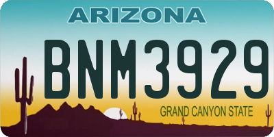AZ license plate BNM3929