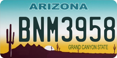 AZ license plate BNM3958