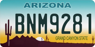 AZ license plate BNM9281