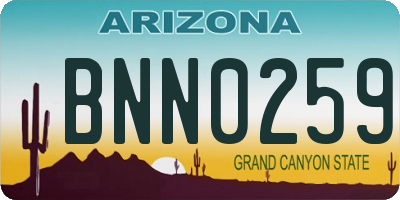 AZ license plate BNN0259