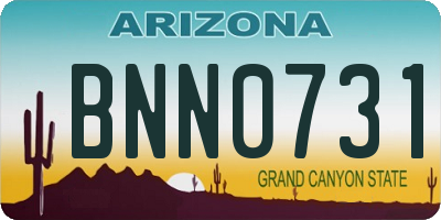 AZ license plate BNN0731