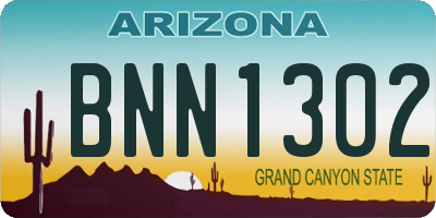 AZ license plate BNN1302