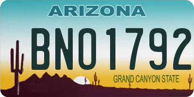 AZ license plate BNO1792