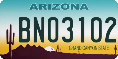 AZ license plate BNO3102