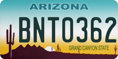 AZ license plate BNT0362