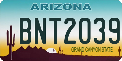 AZ license plate BNT2039