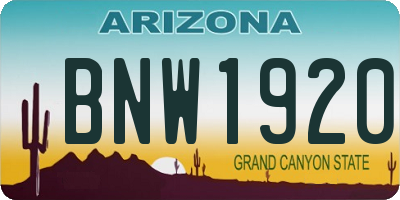 AZ license plate BNW1920