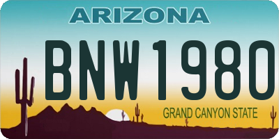 AZ license plate BNW1980