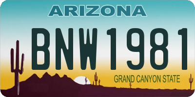 AZ license plate BNW1981