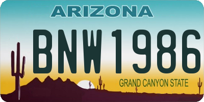 AZ license plate BNW1986