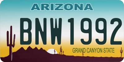 AZ license plate BNW1992