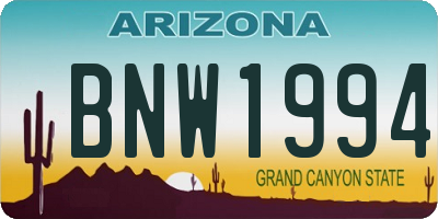 AZ license plate BNW1994