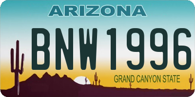 AZ license plate BNW1996