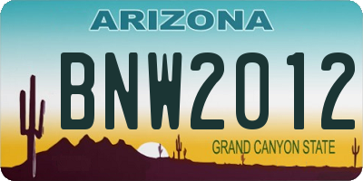 AZ license plate BNW2012