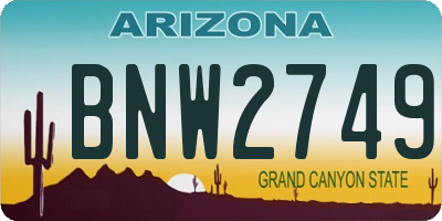 AZ license plate BNW2749