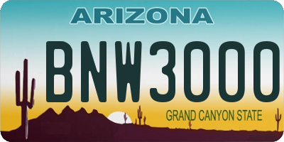 AZ license plate BNW3000