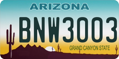 AZ license plate BNW3003