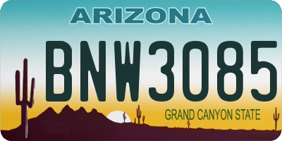 AZ license plate BNW3085