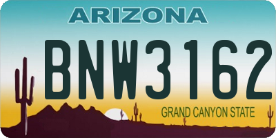 AZ license plate BNW3162