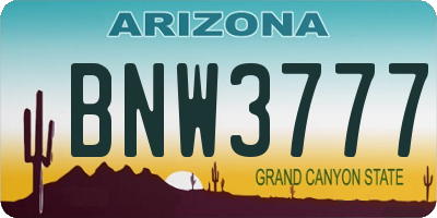 AZ license plate BNW3777