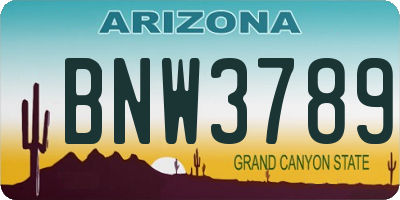 AZ license plate BNW3789