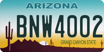 AZ license plate BNW4002
