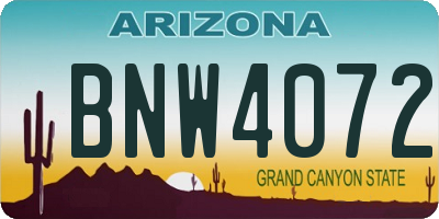 AZ license plate BNW4072