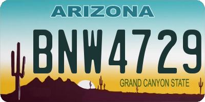 AZ license plate BNW4729
