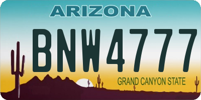 AZ license plate BNW4777