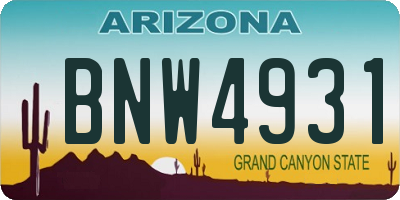 AZ license plate BNW4931
