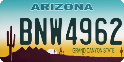 AZ license plate BNW4962