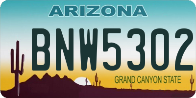 AZ license plate BNW5302