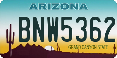 AZ license plate BNW5362