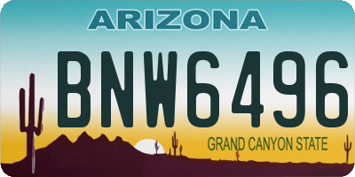 AZ license plate BNW6496