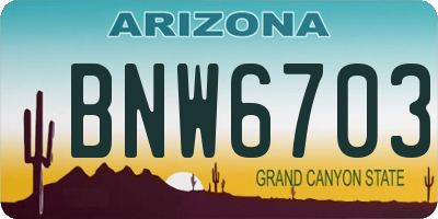 AZ license plate BNW6703