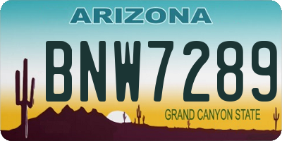 AZ license plate BNW7289