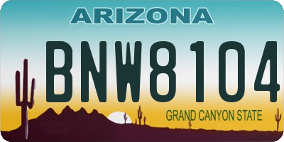 AZ license plate BNW8104