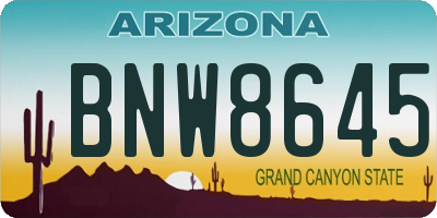 AZ license plate BNW8645