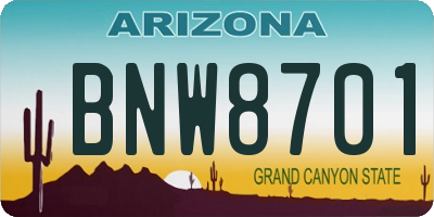 AZ license plate BNW8701