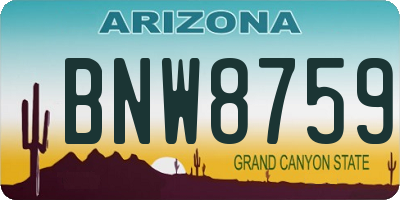 AZ license plate BNW8759