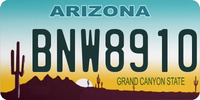 AZ license plate BNW8910