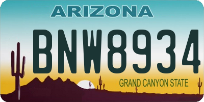 AZ license plate BNW8934