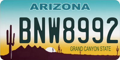 AZ license plate BNW8992