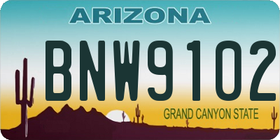 AZ license plate BNW9102