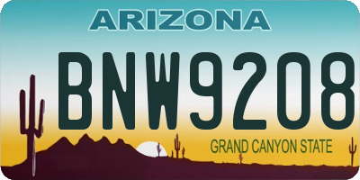 AZ license plate BNW9208