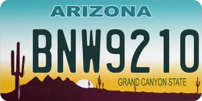 AZ license plate BNW9210