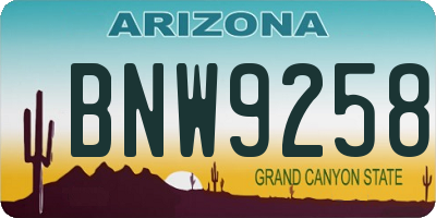 AZ license plate BNW9258